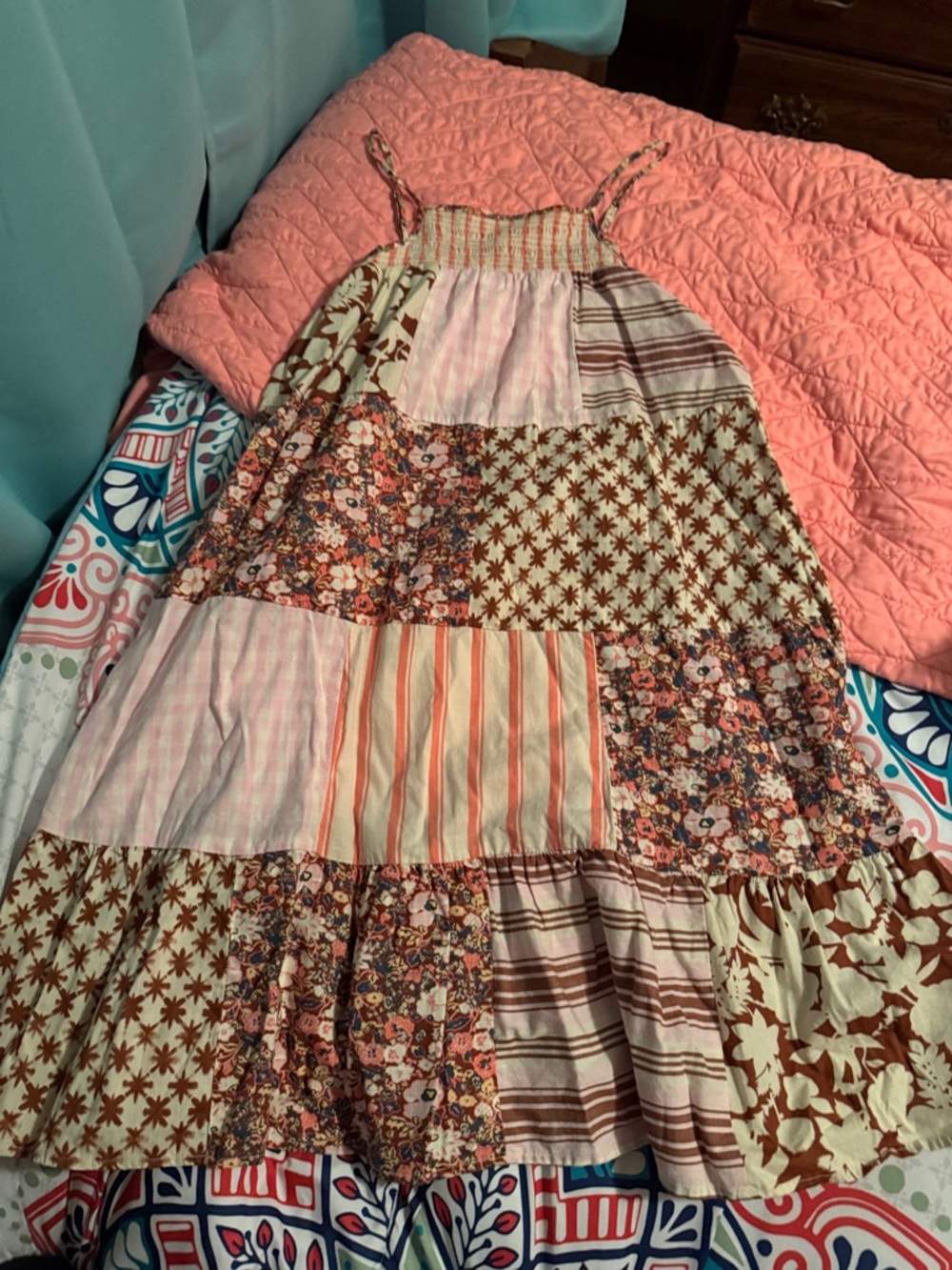 Girls' Patchwork Pink Floral Tiered Sundress